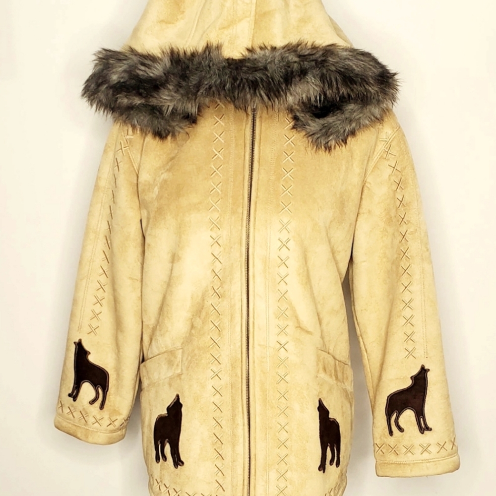 Coldwater Creek Suede Tan Parka Coat, Petite Small